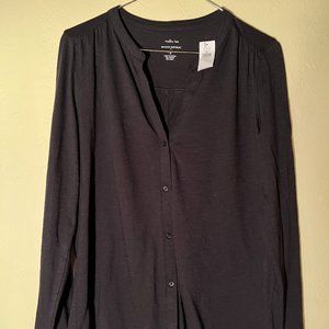 Banana Republic Factory Malibu Button Down Cotton Slub Black Tee S NWT